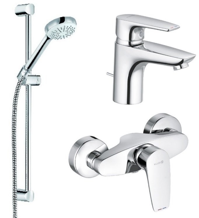 Set baterii baie KLUDI PURE&SOLID 3in1, para cu 1 tip de jet, bara